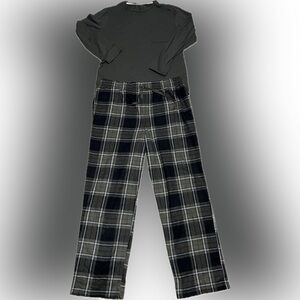💥Highland Originals Men’s Gray Black Plaid Fleece Pajamas Loungewear Pj’s Large